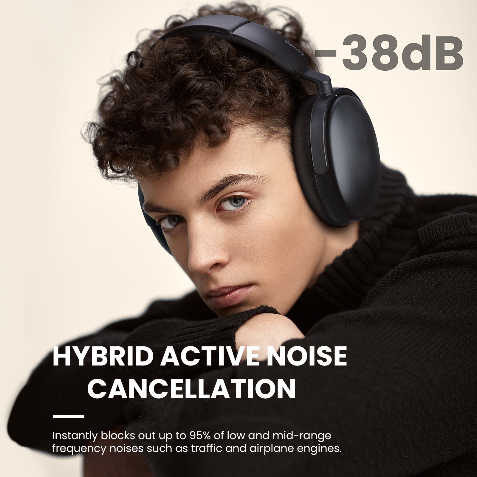 SuperEQ A200 Over Ear Headset Hybrid Active Noise Canceling Hi-Res Audio 6-Mic AI ENC