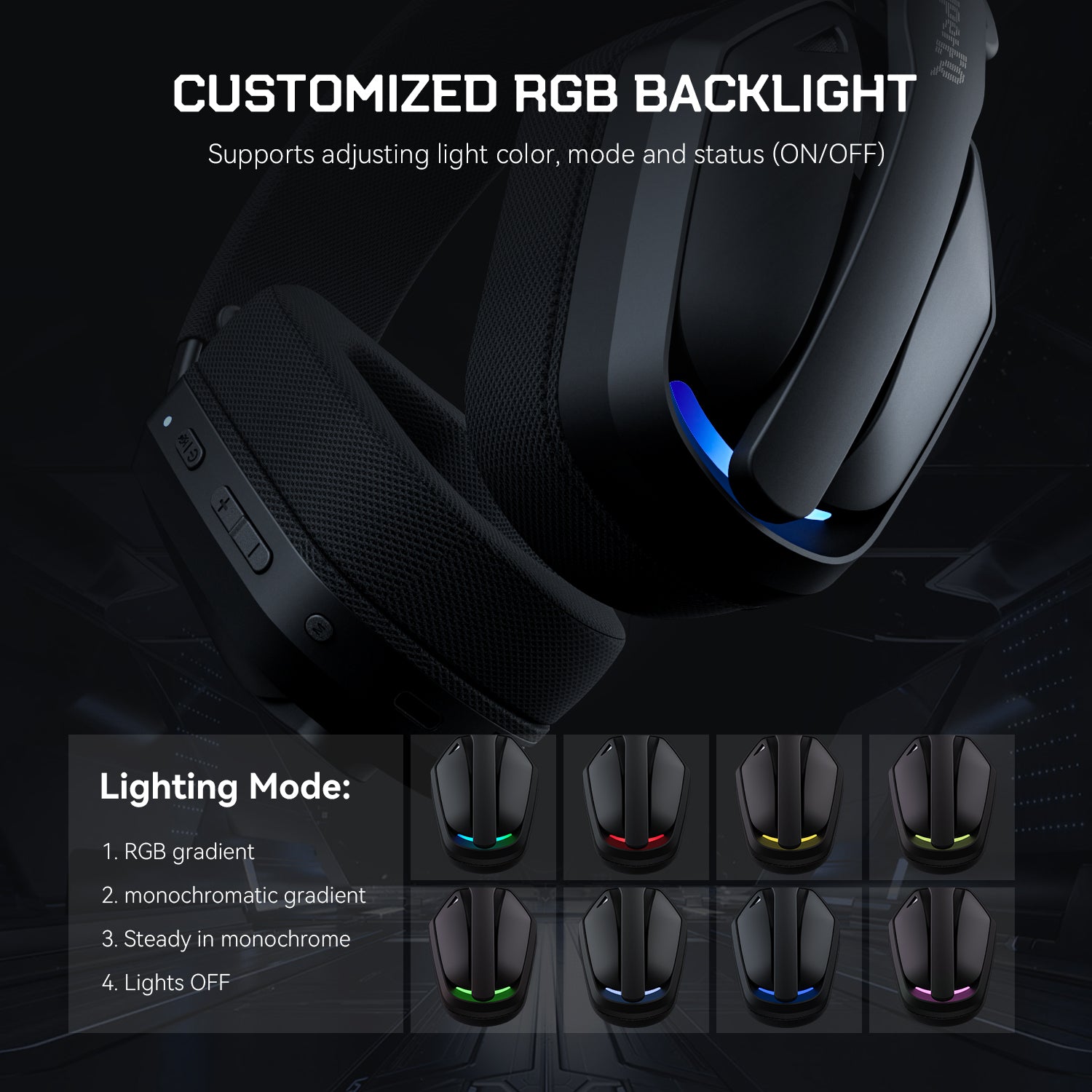 SuperEQ G19BT Wireless RGB Gaming Headset with Mic USB /type C Transmitter for PS5/PS4/PC /phone Black
