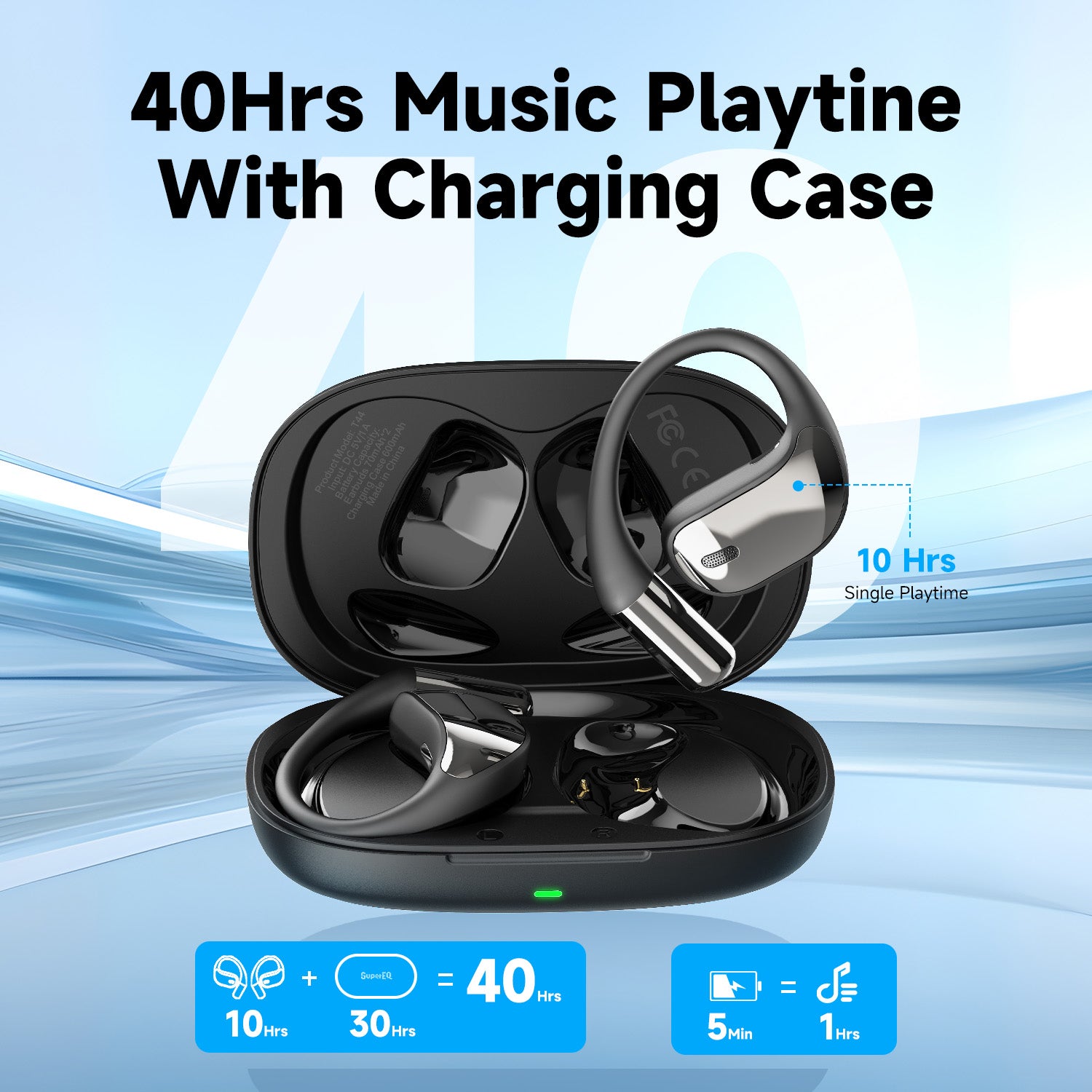 SuperEQ T44 Open Ear Earphones Wireless Bluetooth 5.3 Air Conduction  With 4 ENC Mic Bass OWS