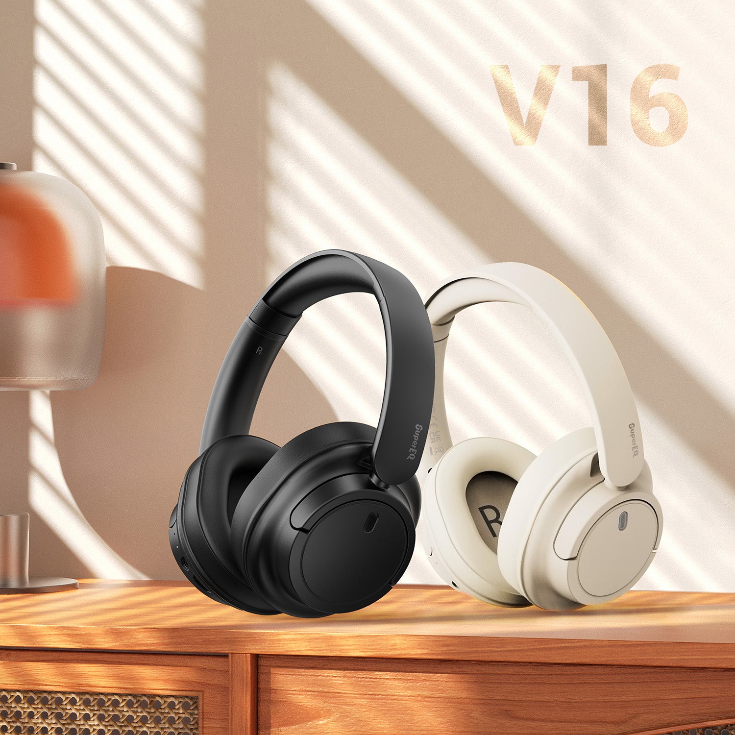 SuperEQ V16 Hi-Res Over Ear Headset Bluetooth 5.3  With Mic Bass/Pop Mode Foldable