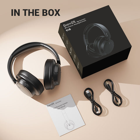 SuperEQ V16 Hi-Res Over Ear Headset Bluetooth 5.3  With Mic Bass/Pop Mode Foldable