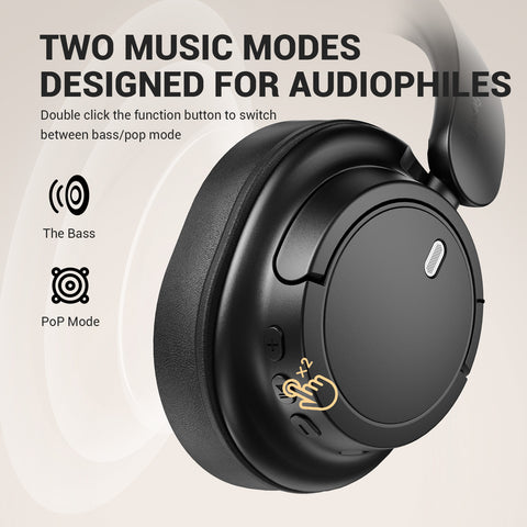 SuperEQ V16 Hi-Res Over Ear Headset Bluetooth 5.3  With Mic Bass/Pop Mode Foldable