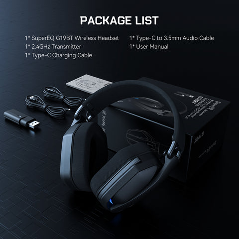 SuperEQ G19BT Wireless RGB Gaming Headset with Mic USB /type C Transmitter for PS5/PS4/PC /phone